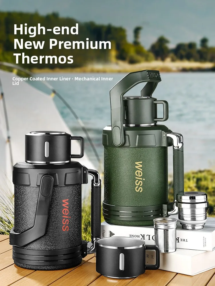 

Большая термокружка из нержавеющей стали на 36 л для путешествий, автомобильная бутылка для воды, изолированная кружка, 3-литровая бутылка для горячей воды с ремешком