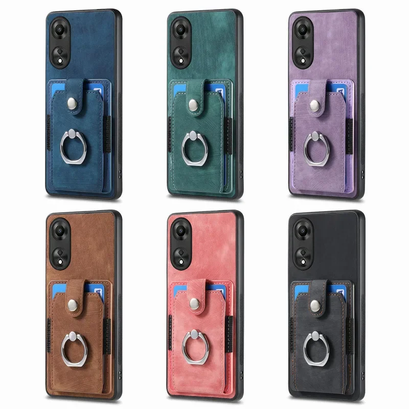 Magnetic Car Holder Wallet Flip Card Phone Case for OPPO A76 A97 A96 A93 A74 A54 A79 A78 A72 A58 A57 A54 A38 A18 A53 A33 A17k