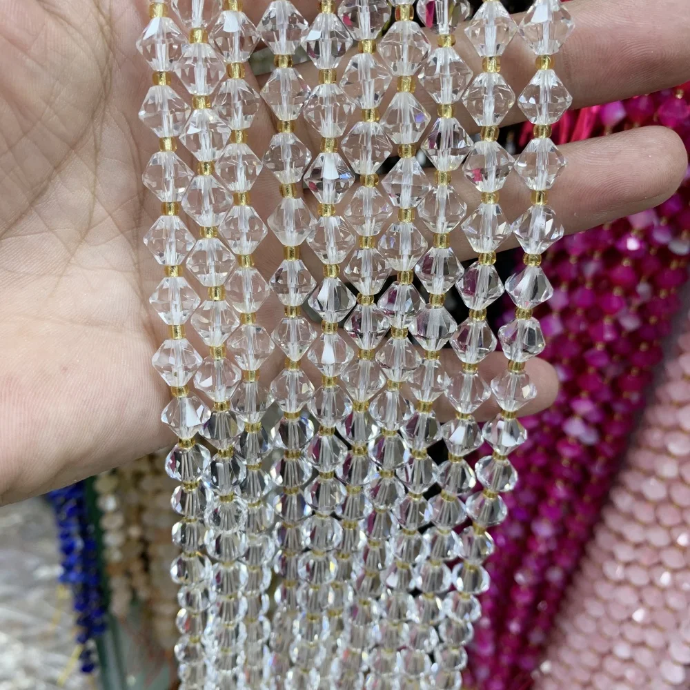 

Натуральный 8 мм двухкусток граненый белый кварц кристалл камень свободная прокладка ромб бусина для изготовления ювелирных изделий Diy подвески браслет