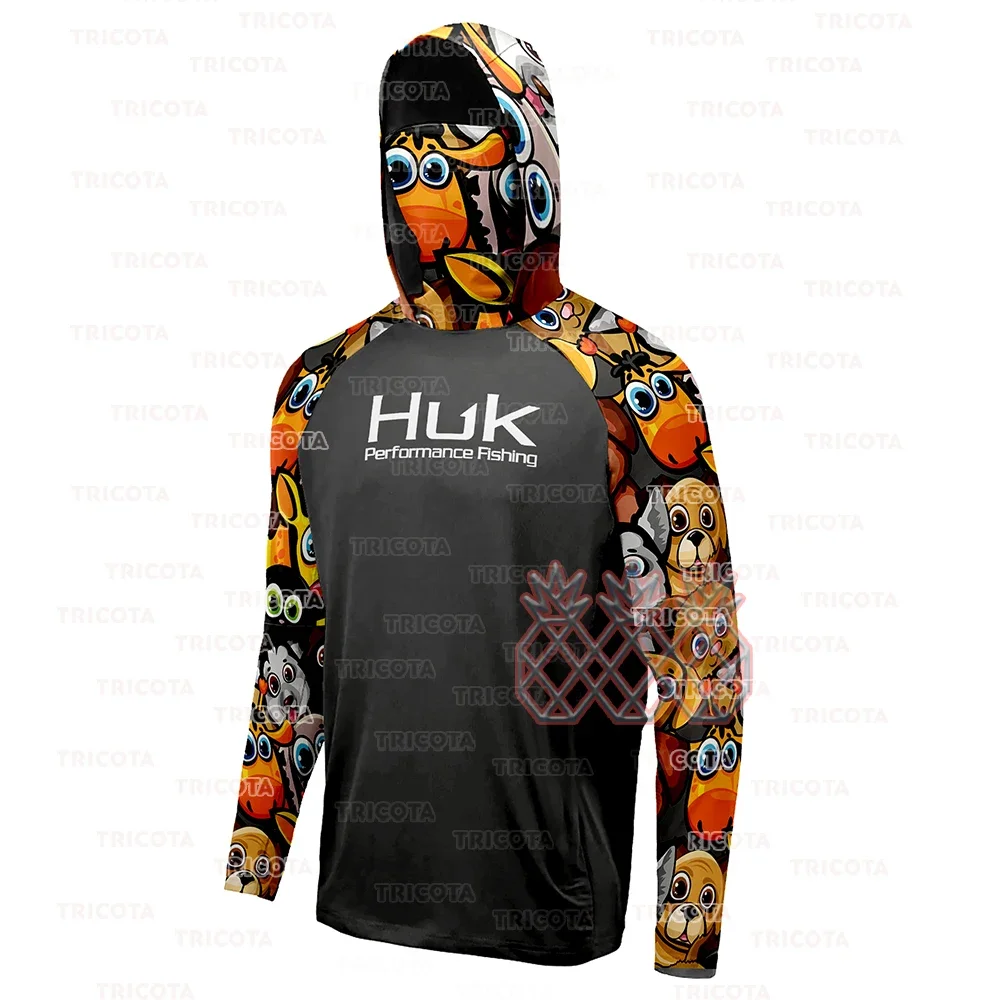 

HUK Performance Fishing Shirts Cartoon Fishing Hooded Clothing Men's Long Sleeve Breathable Uv Protection Mask Fishing Jersey