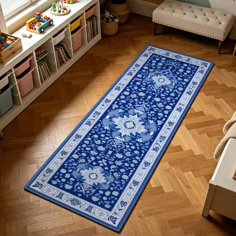 1 Piece Woven Blue And White Traditional Rug, Soft Comfortable, Suitable For Autumn Winter All Seasons, Lightweight Easy To Maintain, Ideal For Living Room, Bedroom, Dining Room, Entryway Home Decor
