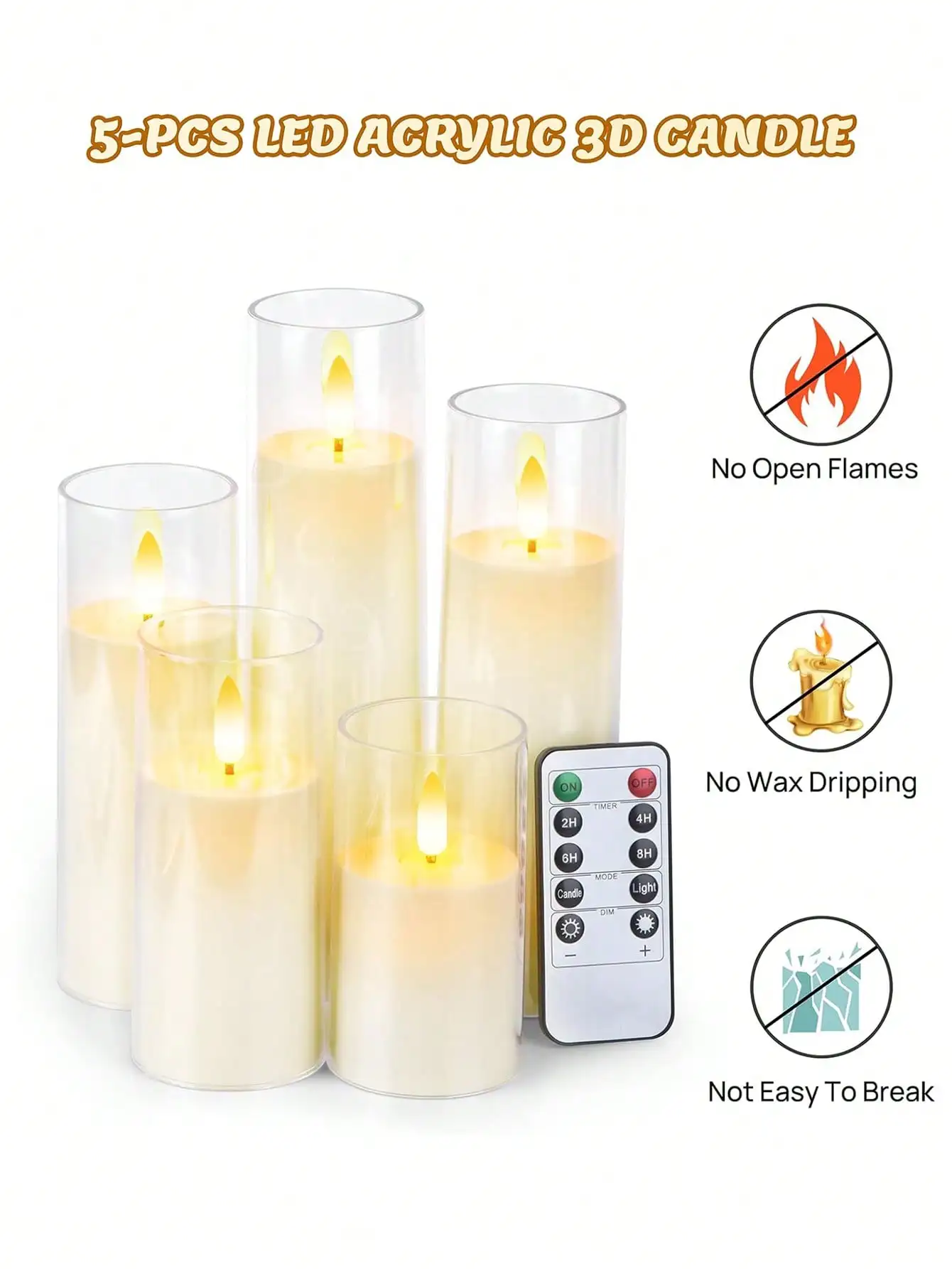 충전식 무선 LED 캔들 램프, 가정 및 바용 3단계 터치 조명