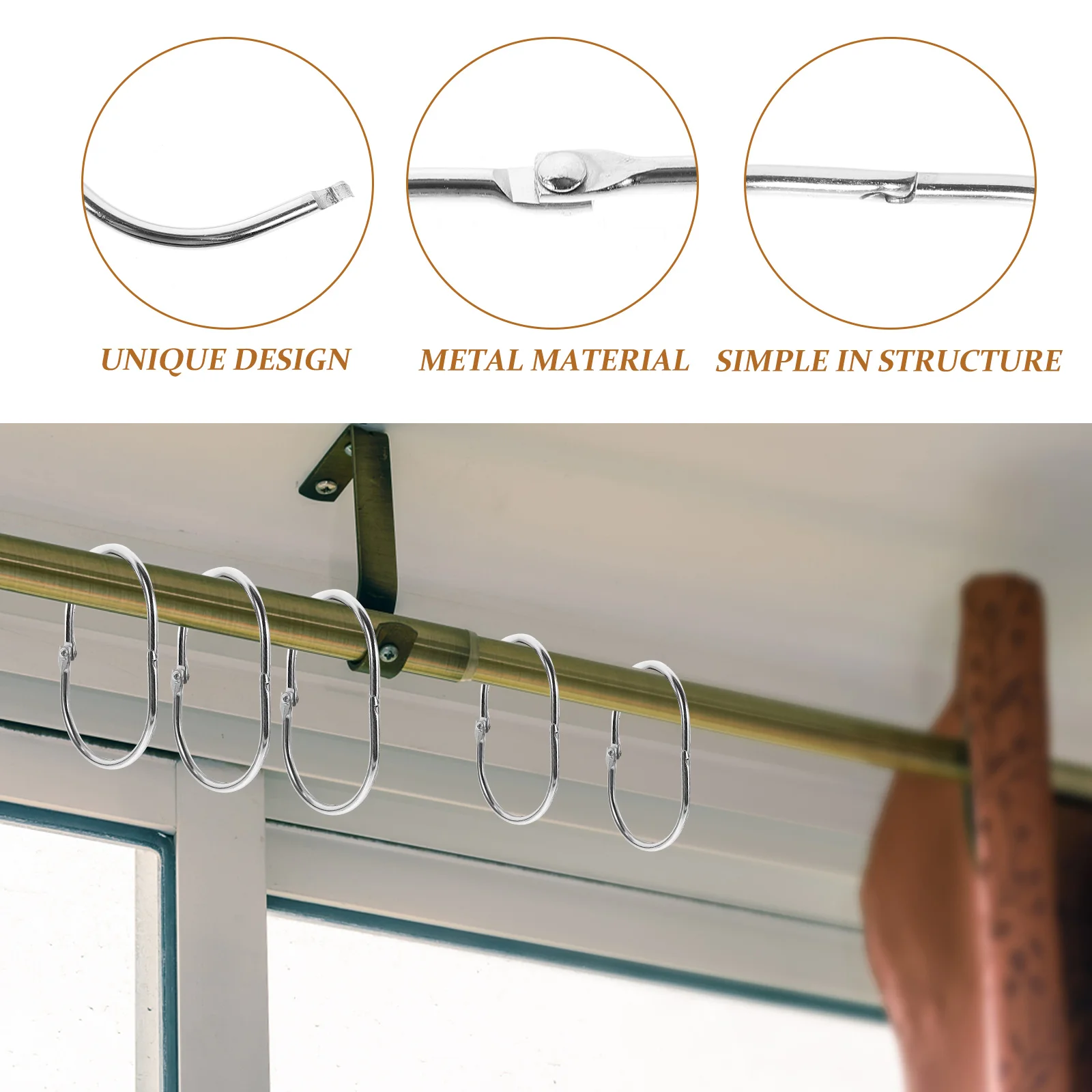 

30pcs Shower Hooks Rustic Oval Rings for Rod Smooth Metal Bathroom Drapery Hooks For Shower Rod Curtains