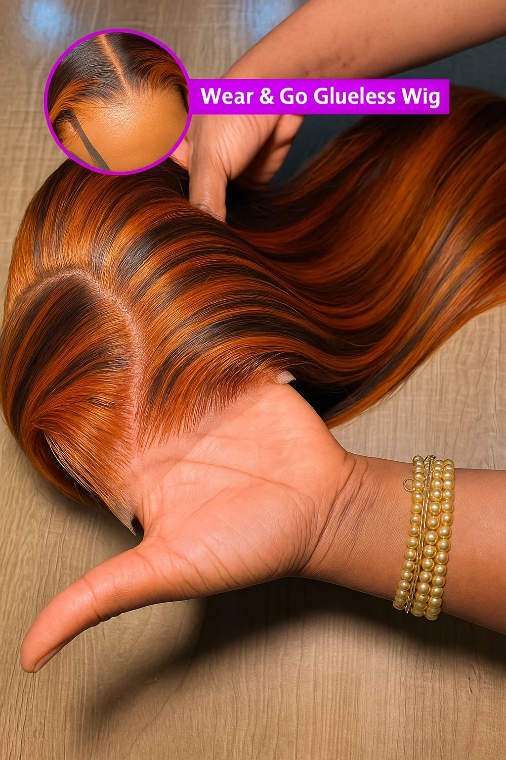 5x5 HDレースハイライトブラウンプレカットグルーレスウィッグ装着簡単人毛プレプラッキング済みジンジャーカラーストレートウィッグ女性用