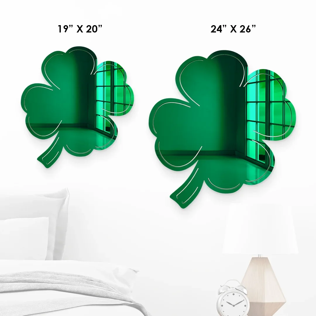 3D Acrylic Lucky Clover Mirror Four-leaf Clover 3D Wall Hanging Mirror Good Luck Charm for Bedroom Dorm Living Room