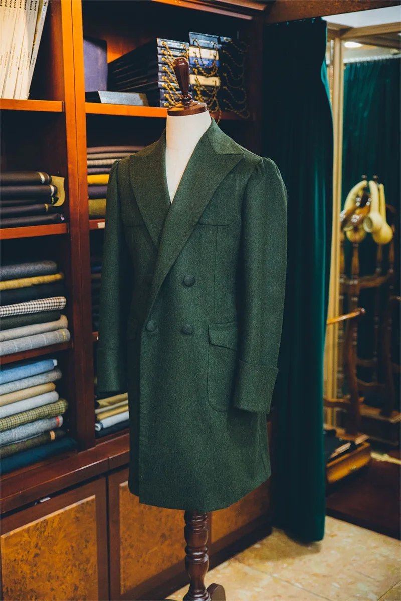 Verde escuro inverno dos homens casaco longo jaqueta 2023 mais novo masculino casaco moda personalizado lapela negócios outono inverno outfit