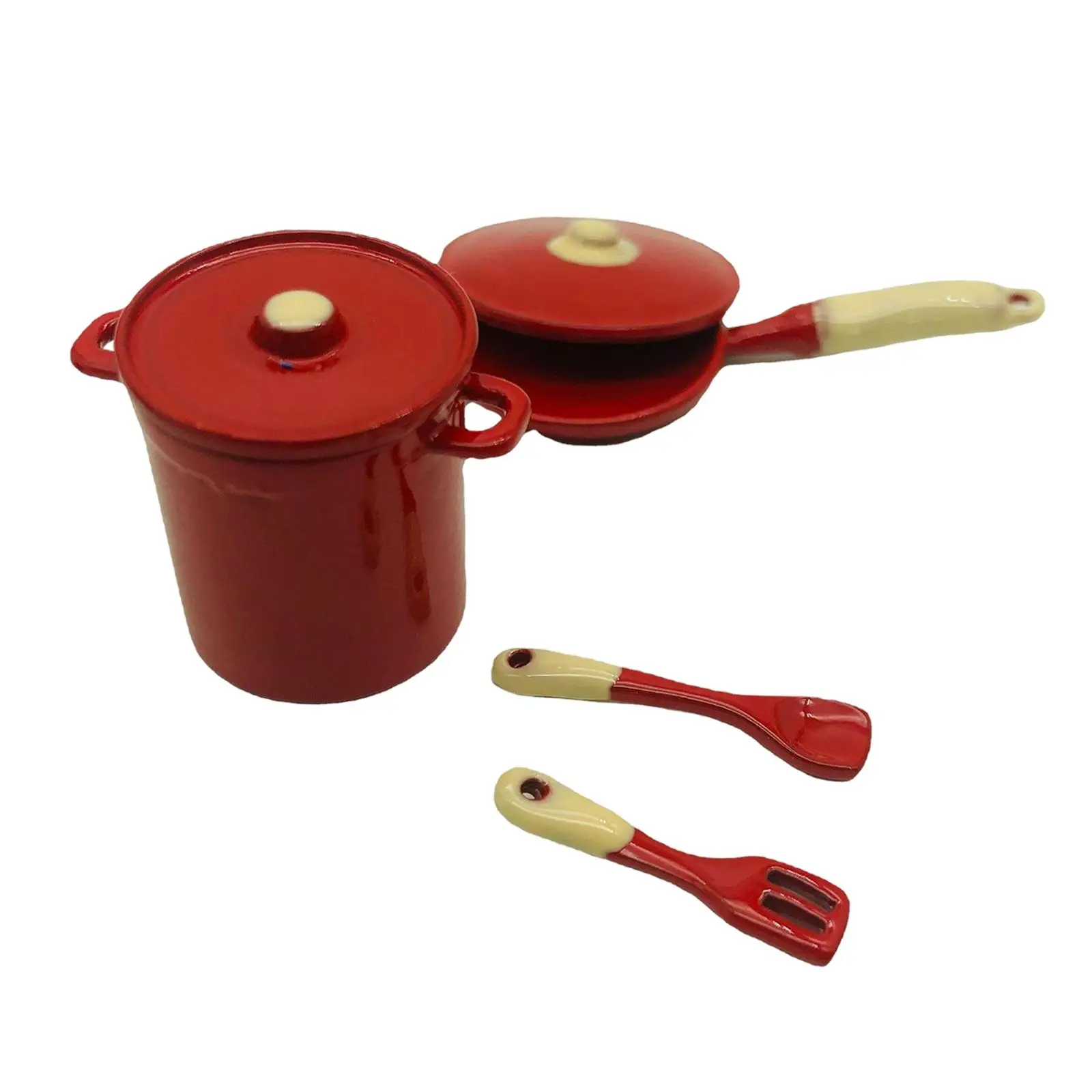 Elegant Alloy Dollhouse Cookware Set 1/12 Miniature Kitchen Utensils Soup Pot Pan Spoon for Doll House Decor Gift