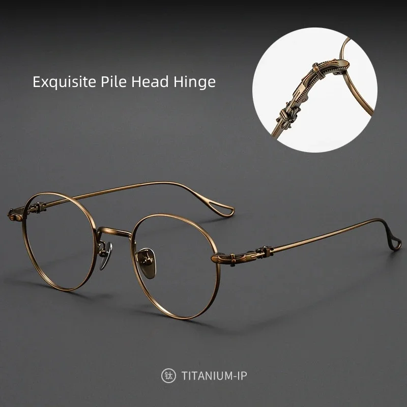 

Hot Fashion Comfortable Round Glasses Retro Pure Titanium Luxury Eyeglasses Optical Prescription Eyewear Frame Men BK-GP401-C