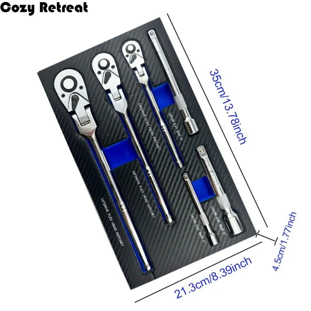 

72 Tooth Flex Head Ratchet Set Rubber Grip Adjustable Swivel Head Ratchet Wrench 180° Flex Head Design Adjustable Ratchet Wrench