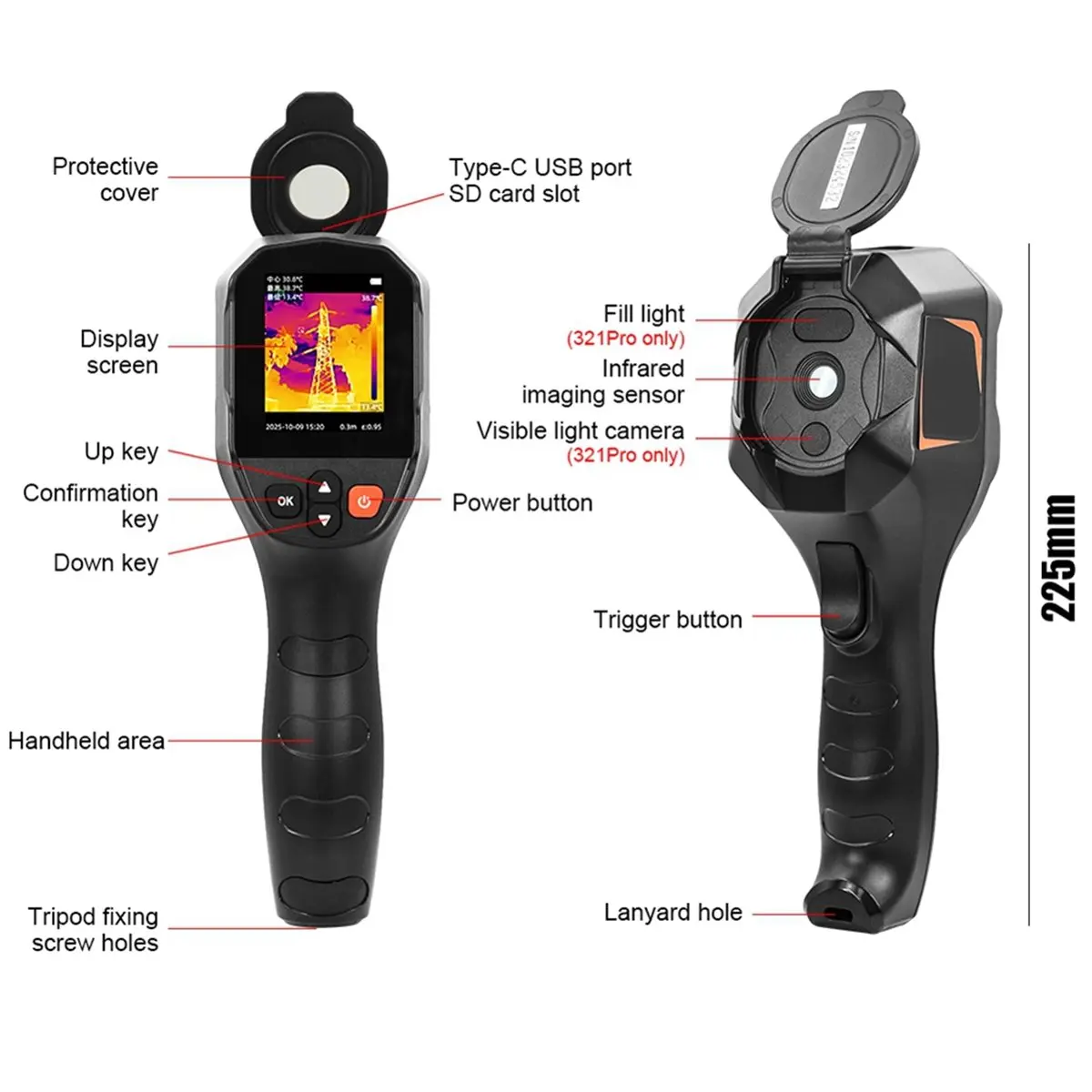 Handheid Infrared Thermal Imager -20-550℃ Recharge Battery Camera TISR 240x240 High Refresh Rate Image Stabilization