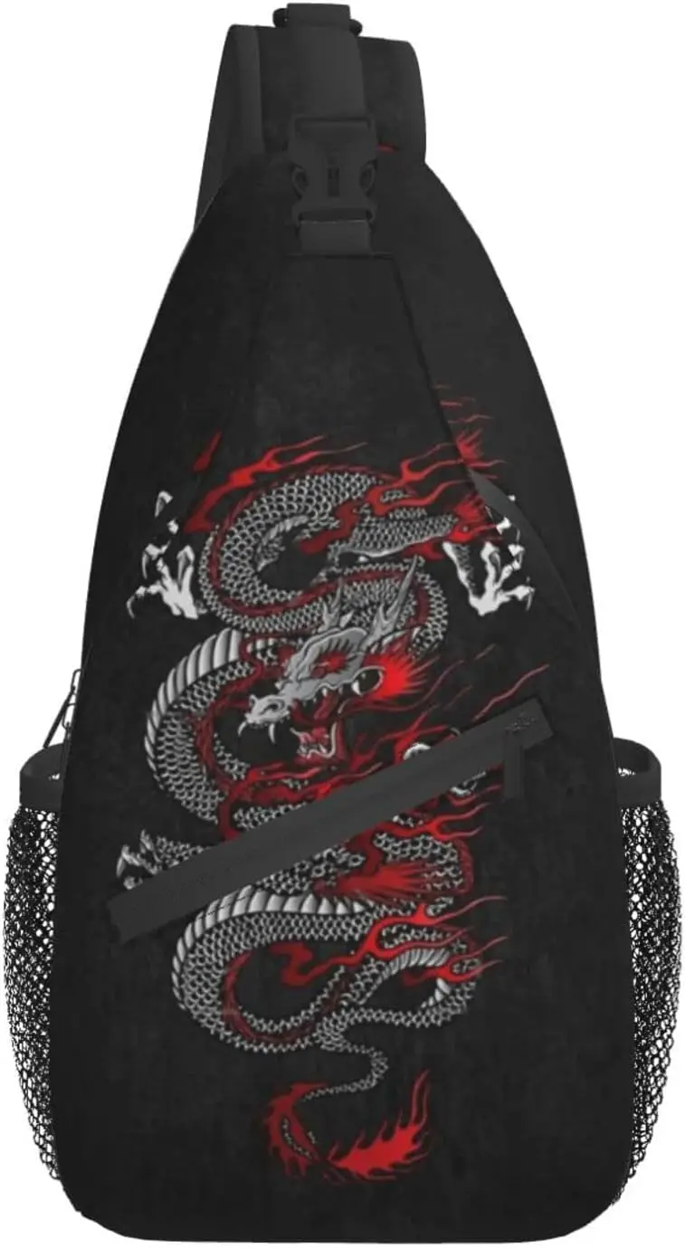 Dragon Pattern Sling Bag, Mochila Crossbody Chest, Mochila Casual, Bolsa de Ombro Legal para Viagem, Caminhada, Esporte, Ginásio, Casual