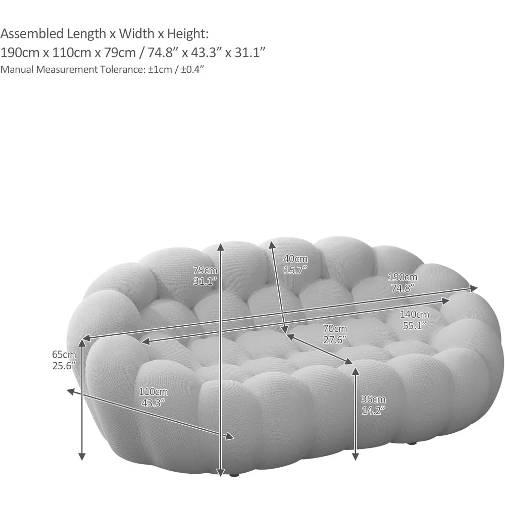 Modern Loveseat Sofa Couch for Living Room,Luxury Bubble Sofa Lazy Floor Sofa Upholstered Couch,Overall Shaped 2 Seater Couch