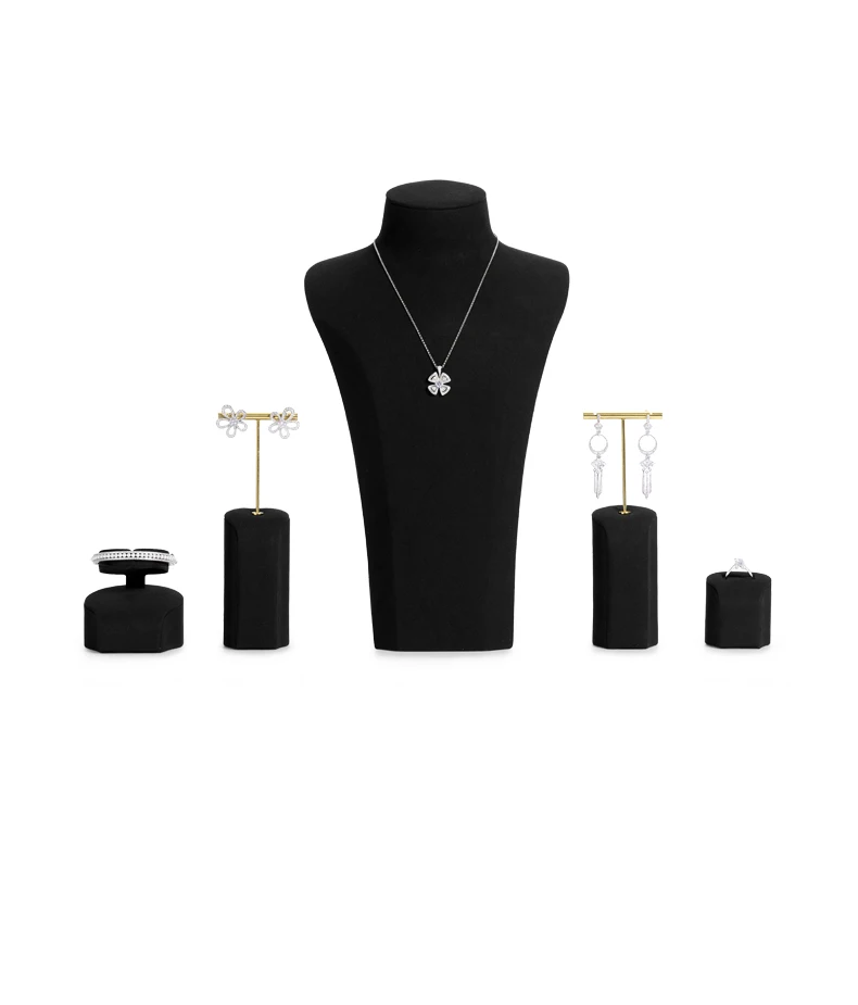 Oirlv Schwarzes Mikrofaser-Schmuck-Display-Set mit Metallständer für Halsketten, Ohrringe, Armreifen und Ringe – Detail 3