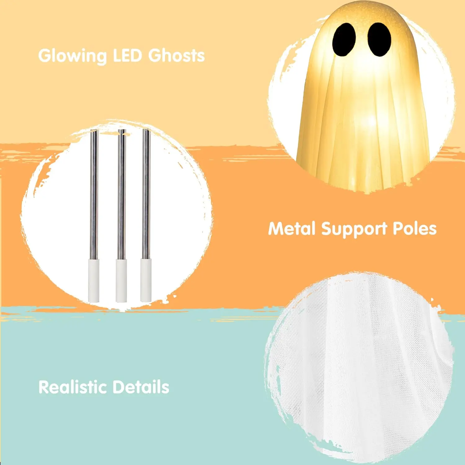 Outdoor acender decorações fantasma, fantasma em pé, decoração de Halloween, corda quente, 50 ", 2 Pack