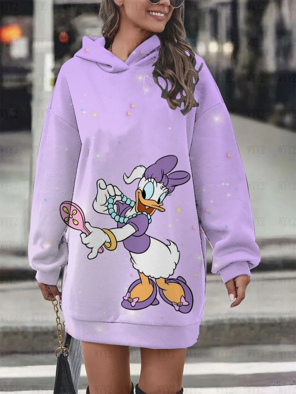 Women's Sweatshirt Casual Street Style Print Disney Donald Duck Daisy Hooded Sweatshirt Dress Simple Ladies Sweatshirt Clothing