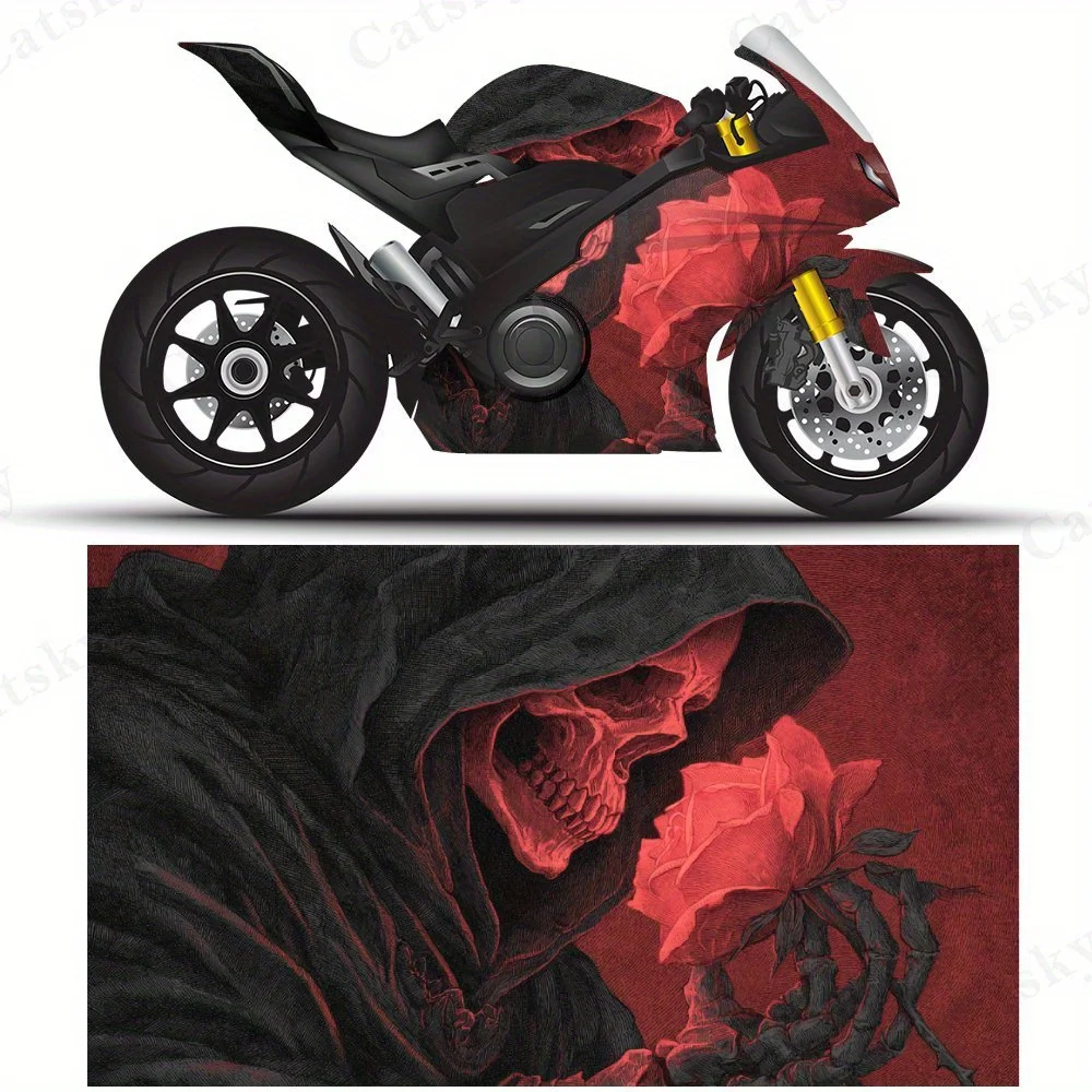 

Grim Reaper & Red Rose Motorcycle Film Stickers, Durable PVC Adhesive Decals for Motorcycle Customization, Weather-Resistant Pro