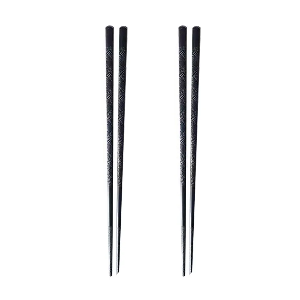 2Pairs Anti-Slip Pointed Chopsticks High Density Alloy Material Shiny Dishwasher Safe Lightweight Carry Everywhere Family Party