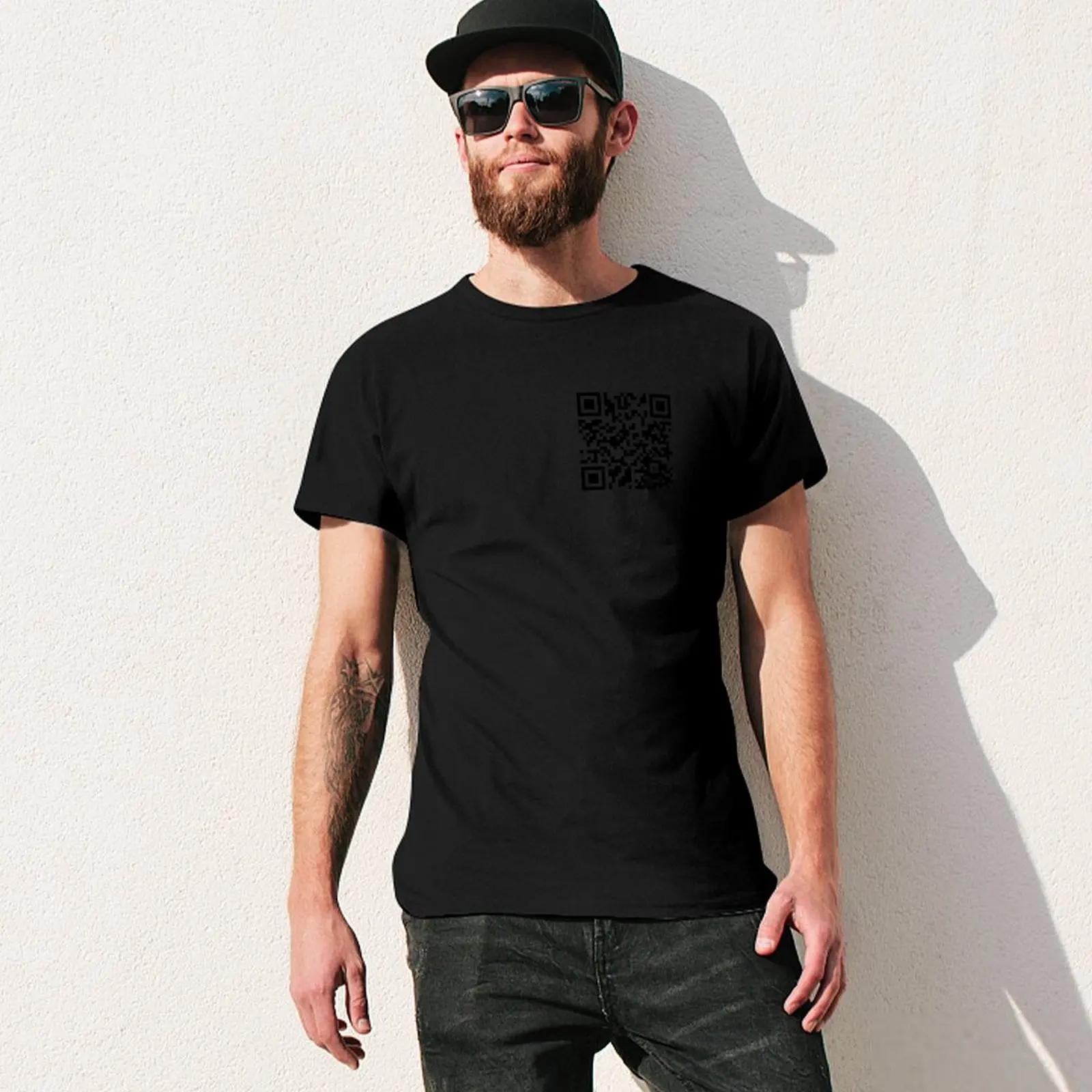 Rick Roll QR code T-Shirt Basic Solid Color Short Sleeve Cotton Top view 3