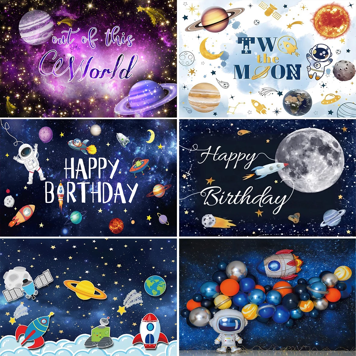 

Laeacco Universe Space Planet Spacecraft Astronaut Vinyl Backdrop Baby Birthday Party Starry Sky Photography Background Banner