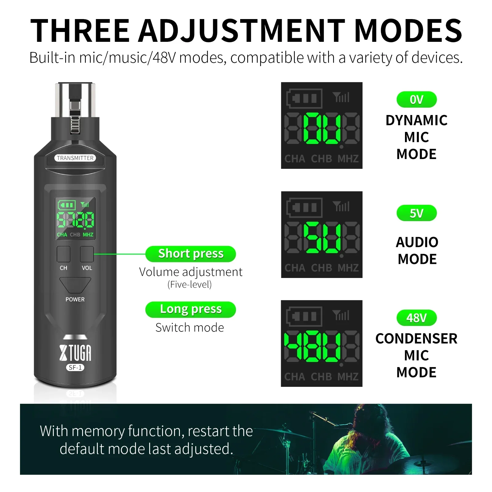 

NEW XTUGA SF-1 Wireless XLR Transmitter and Receiver UHF Wireless Adapter for Wired Dynamic Microphone/Shotgun microphone/Guitar