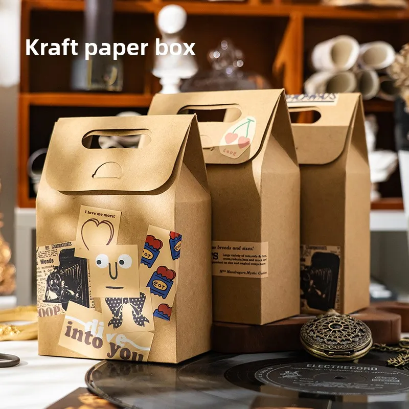 Thickened Kraft Paper Gift Boxes Portable Minimalist DIY Sticker Wrapping Boxes for Candy & Small  Presents  Packaging