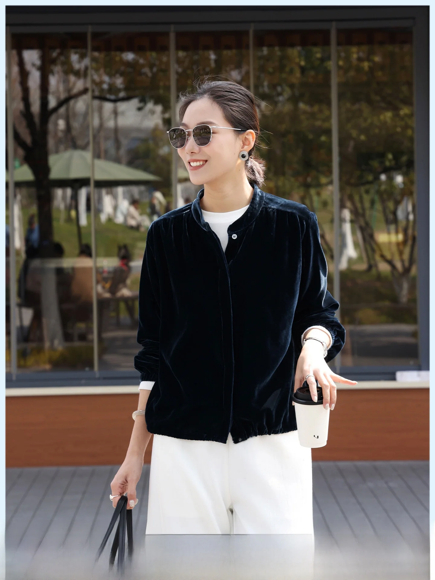 

Casual Sle ort Velvet Jaet round Ne Women's Faion Spring 2026 Loose Fit Versatile Warmth Dstring Bot Ladies Coat