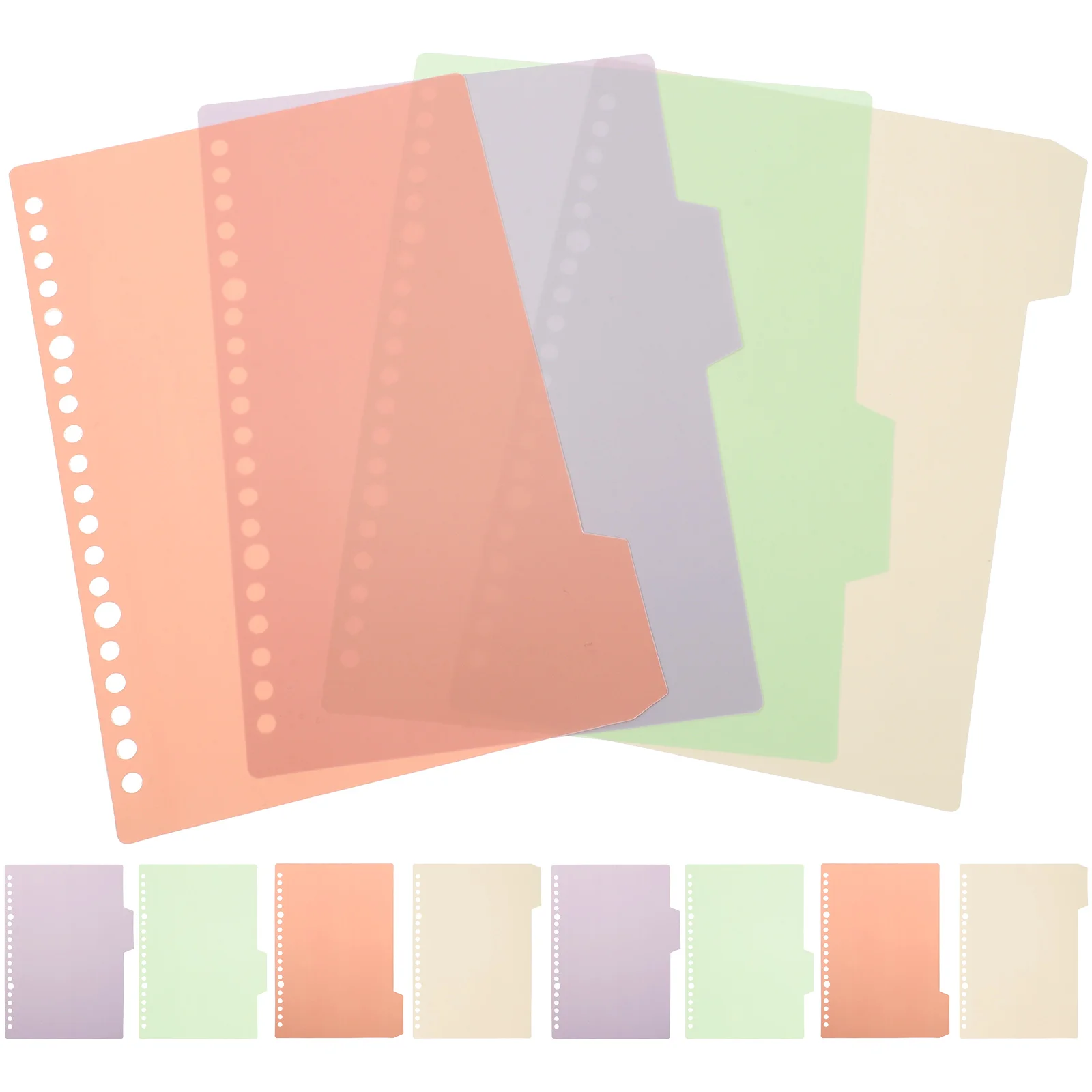 

10 Sets Removable Loose Leaf Category Page Tabs for Notebooks PP Notepad Binder Index Dividers Plastic File Separators Punched
