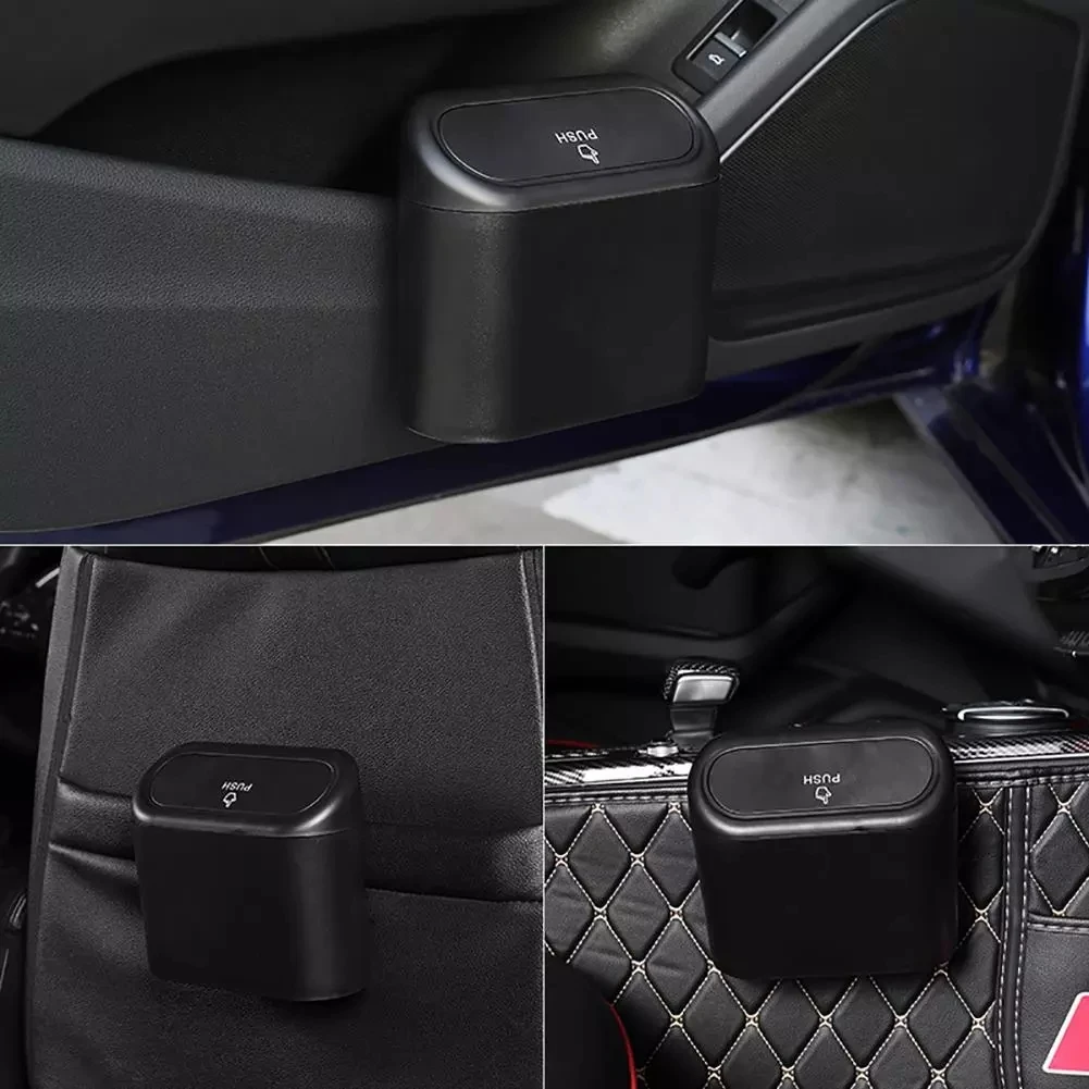 Car Trash Bin Hanging Vehicle Garbage Dust Case Storage Box Abs Square Pressing Type Trash Can Auto Interior Car Accessories