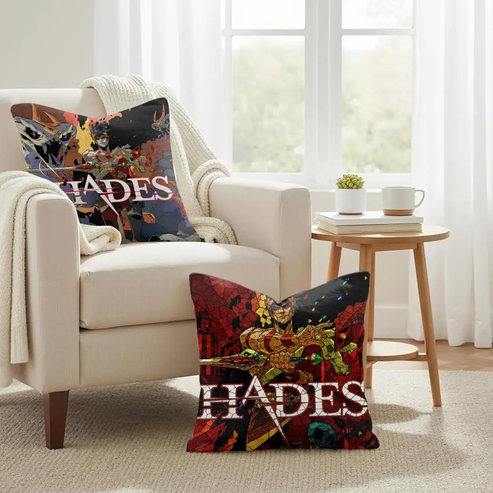 H-Hades Game Cushion Cover Summer Coolness Linen Organic Fabric Sofa Pillow Case Double-Sided Printing Home Decor