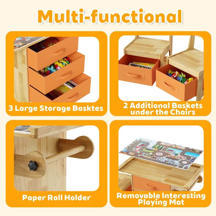 طقم طاولة وكرسي خشبي للأطفال 3 في 1 طاولة خشبية للأطفال الصغار مع مساحة تخزين، مكتب قراءة رسم للأطفال، مع أدراج تخزين #4