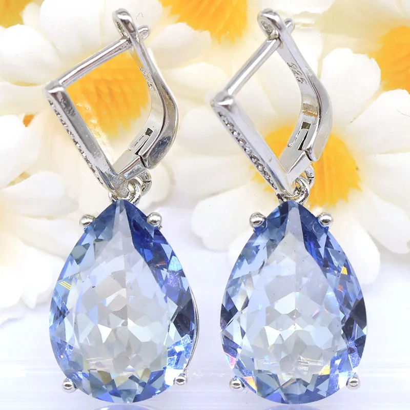 Buy 5 Get 1 Free 35x13mm Rhodolite Garnet Peridot Pink Kunzite Tanzanite Fire Rainbow Mystic Topaz CZ Silver plated Earrings