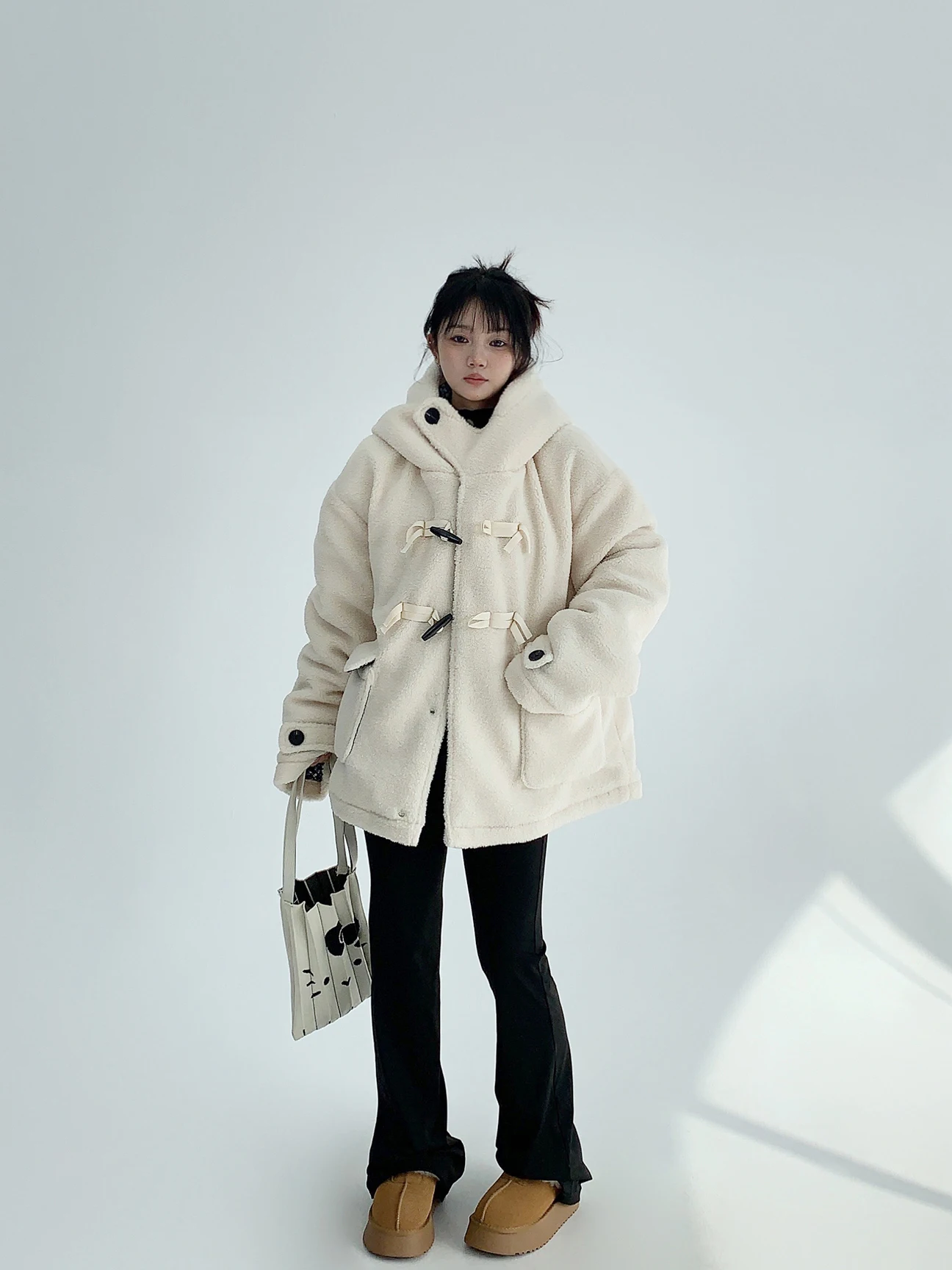 

Oisis Thiened Lamb Fur Hooded Cotton Jaet Women Loose Street Sle American Cotton Coat Trendy Winter Outerwear