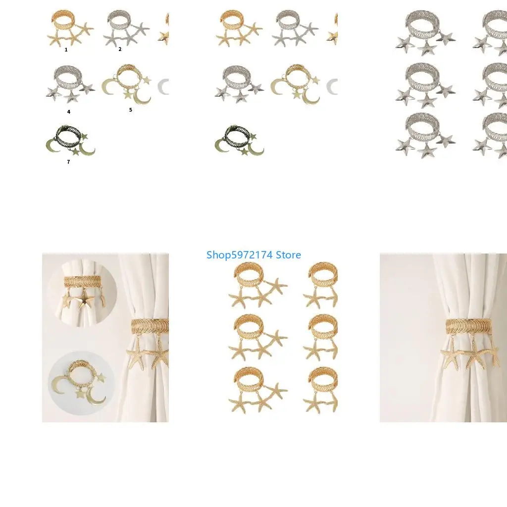 Y3NB 6Pcs French Star Moon Spring Curtain Tieback Home Decoration Holder