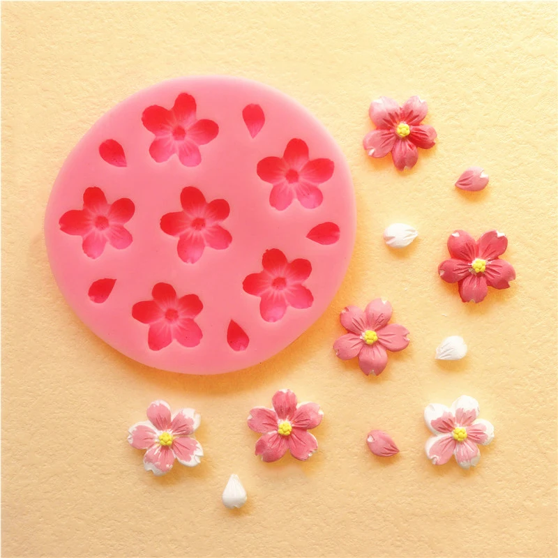 New 3D Sakura Shape Silicone Mold DIY Cherry Blossom Fondant Jelly Chocolate Cake Decor Tools Clay Plaster Baking Mold