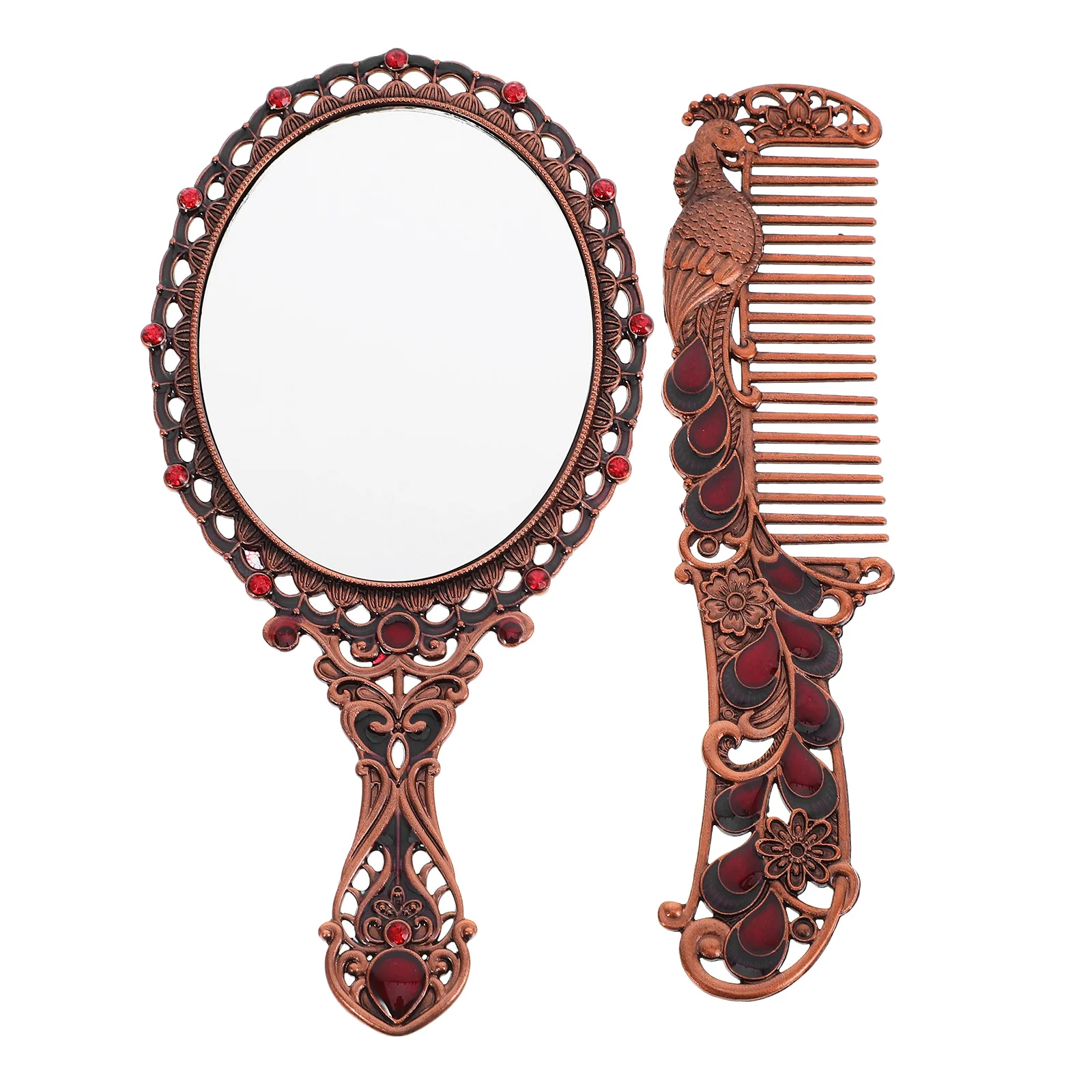 Mirror with Handle Wear-resistant Makeup Vintage Adorable Zinc Alloy Vanity Mirrors Travel Hair Brushes