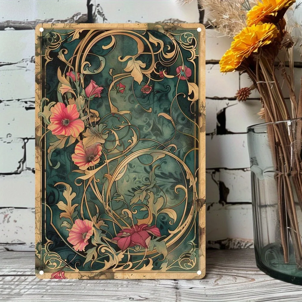 Art Nouveau Floral Iron Metal Tin Sign 8x12inch Vintage Wall Decor Plaque for Home Garage Bar