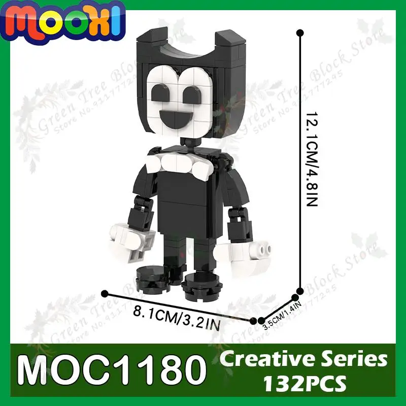 MOC1180 132PCS Bendy Action Figure MOC Building Blocks DIY Horror Game Cartoon Character Model DIY Assemble Bricks Toys For Kids