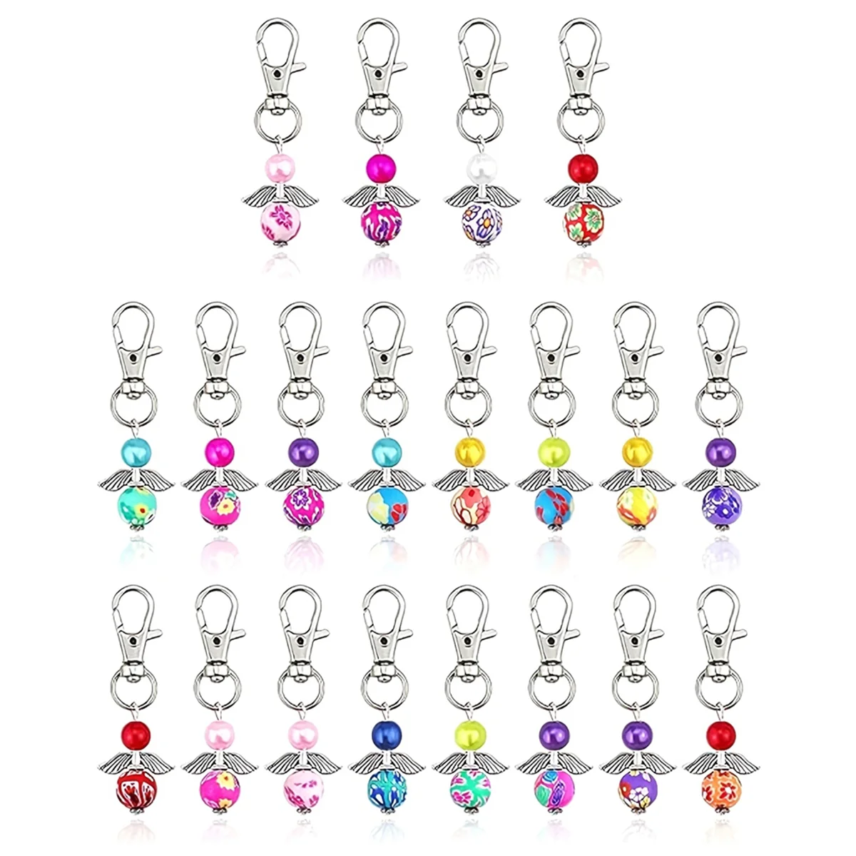 SEMOIC 20 Pcs Angel Wing Beads Angel Pearl Beads Pendant Keychain, with Swivel Clasps Hook for Bag Pouch Purse Key Holders