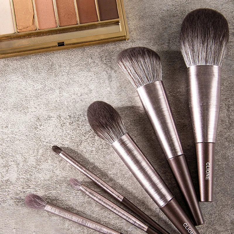 10-teiliges Make-up-Pinsel-Set mit weichen Borsten und Beutel – verdickte Aluminium-Aderendhülsen, Puder, Rouge und Lidschattenpinsel