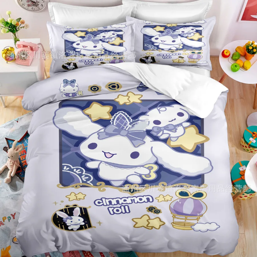 Imagem -06 - Sanrio Cinnamoroll Anime Conjunto de Cama para Crianças Capa de Edredão Desenhos Animados Kawaii Capa de Colcha Fronha Twin King Size Cama de Meninas