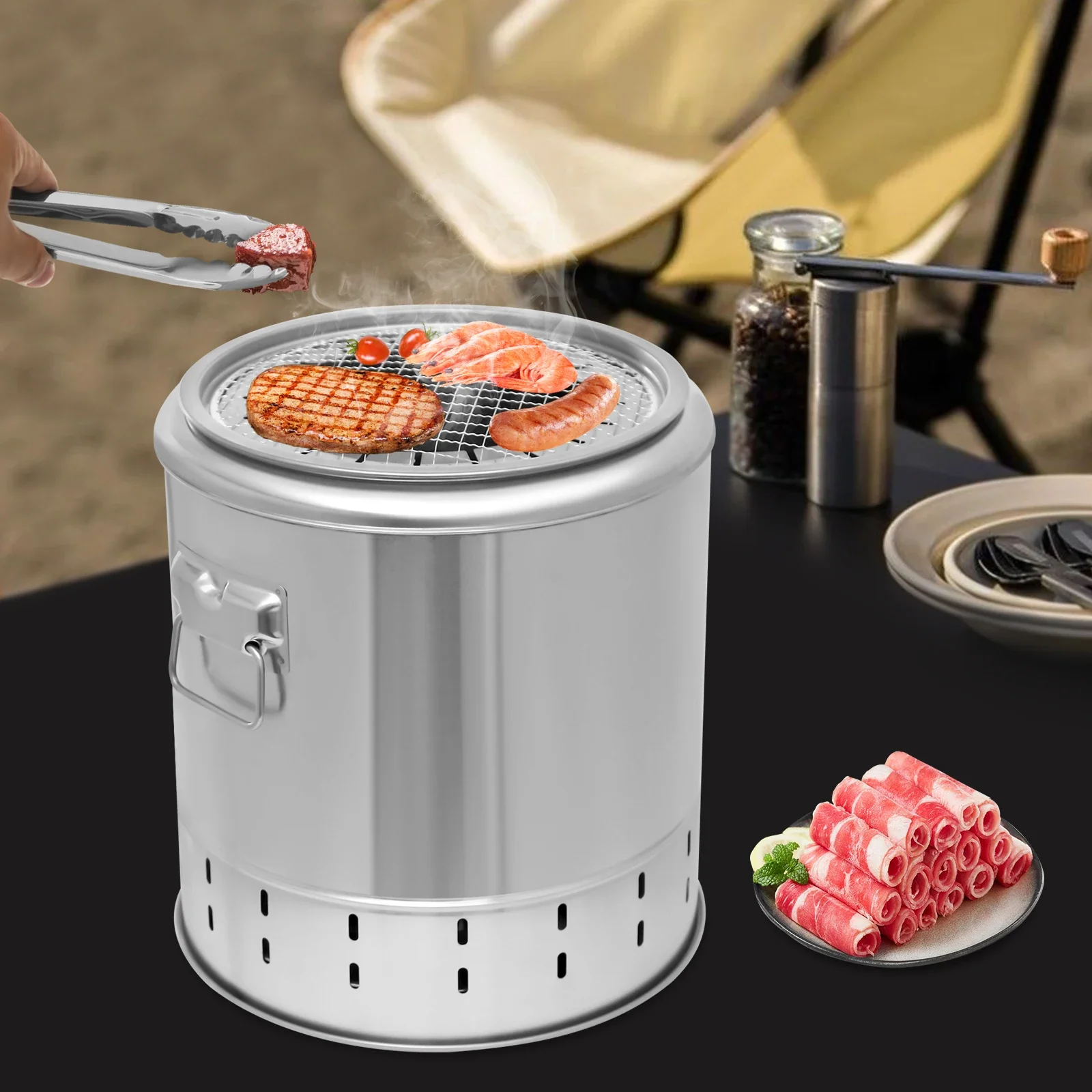 

Stainless Steel Barbecue Barrel, Portable Smokeless Barbecue Barrel, BBQ Charcoal Grill