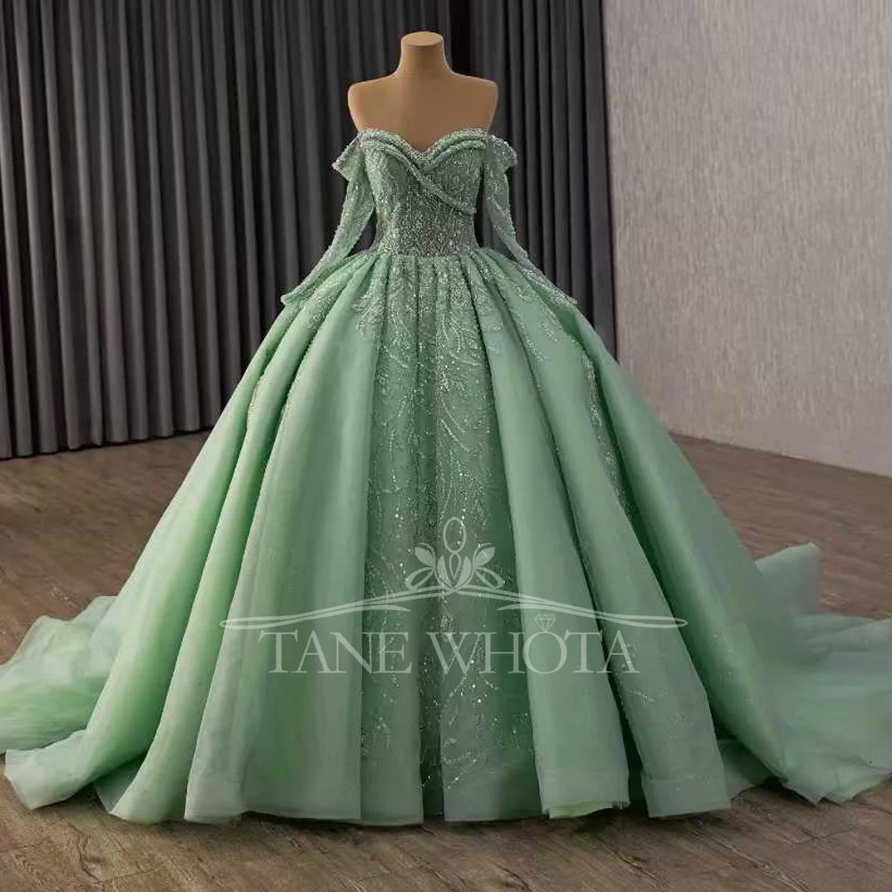 

Galajurken Green Sweetheart Long Sleeve Prom Gown With Sequined Beaded Lace Up Back Customizable Luxury Evening Dress Embroidery