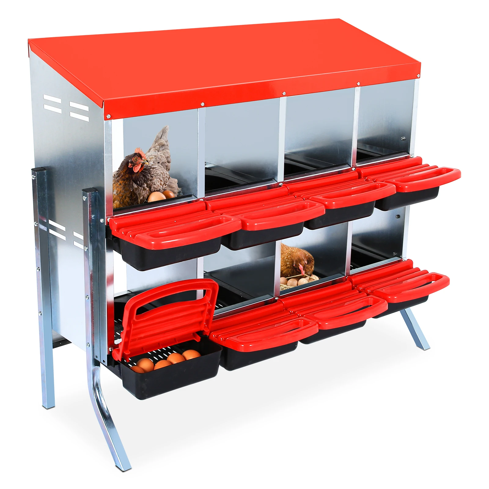 Caja para anidar pollos, 6/8 agujeros, 2 capas, cajas para anidar gallinas con patas, cajas para poner huevos enrollables, cajas extraíbles limpiables para rociar las gallinas