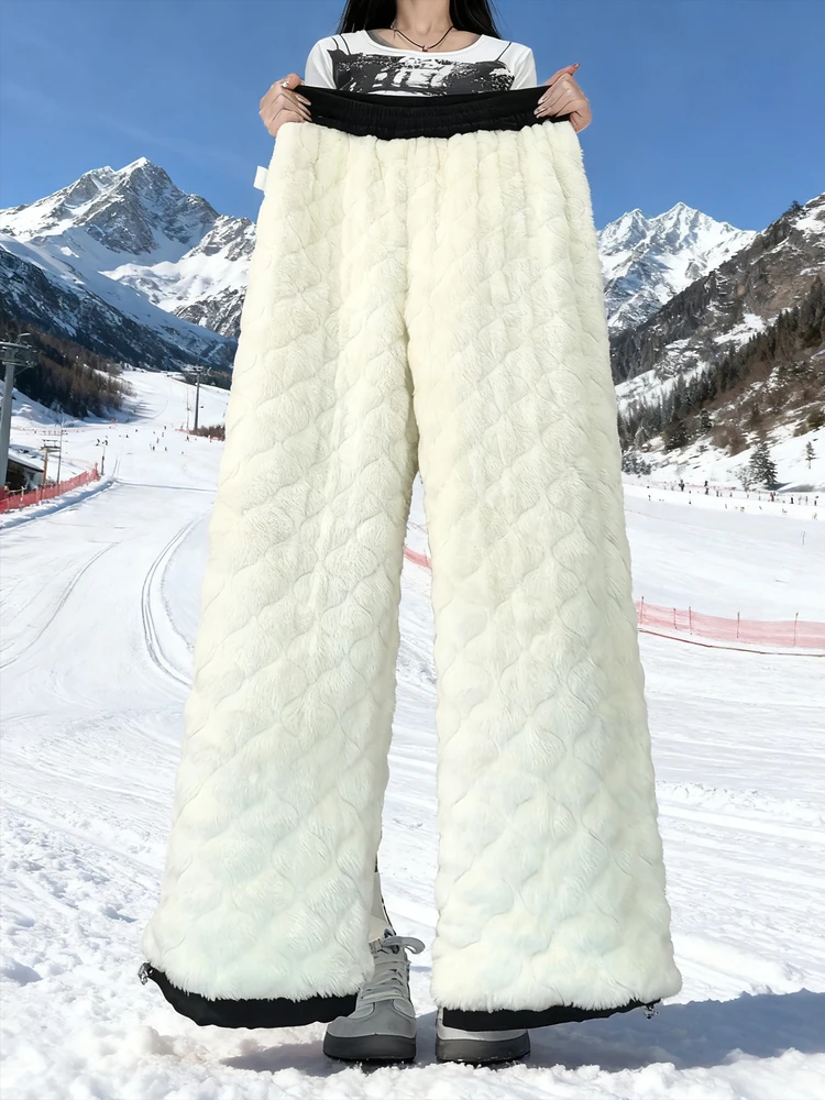 Damskie ocieplane bawełniane spodnie z podszewką, zimowe ciepłe spodnie narciarskie, specjalne ocieplane spodnie z aksamitu jagnięcego, spodnie codzienne.