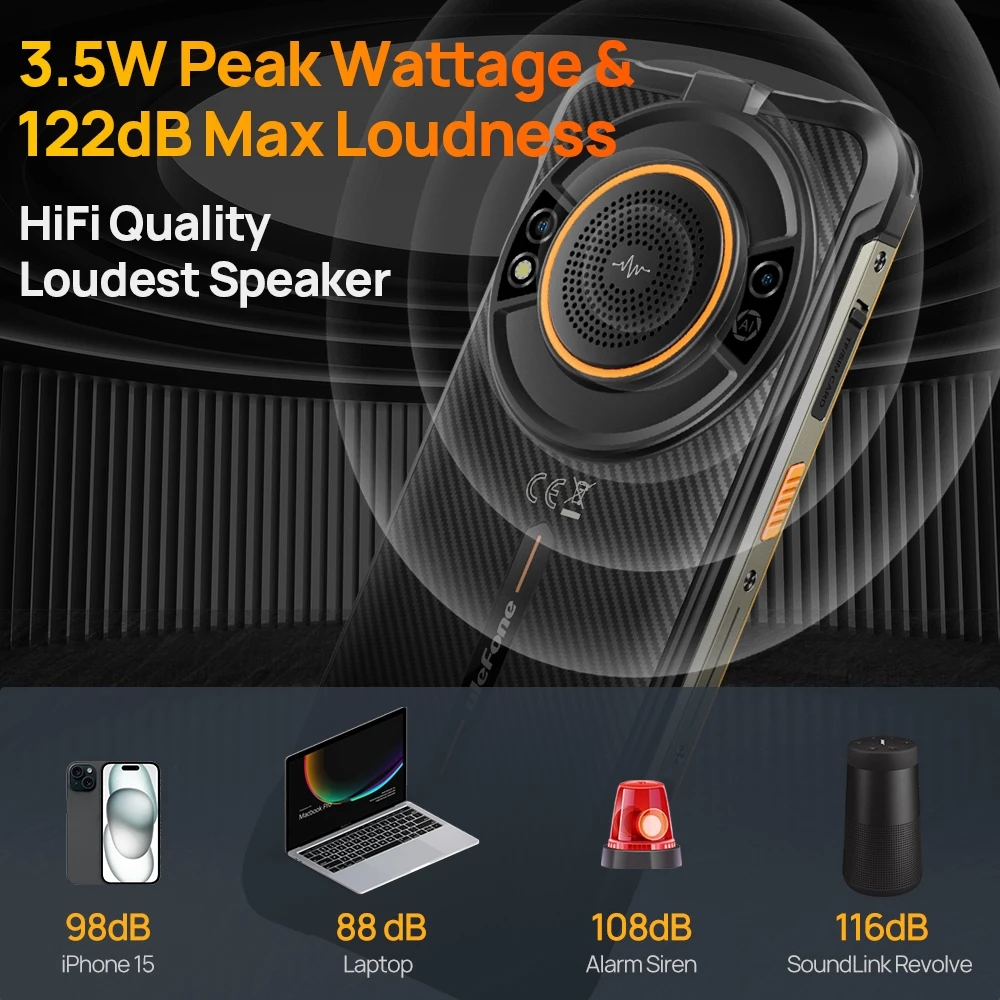 Imagem -02 - Ulefone-armadura de Potência 16s Smartphone Impermeável Robusto Android 13 Nfc Câmera 50mp 9600mah Global Speaker 122db 16gb Mais 128gb