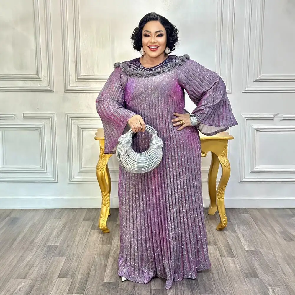 فساتين أفريقية أنيقة كلاسيكية مطوية طيات بوبو الأفريقية فساتين الرودوكروسيت الأفريقية للمرأة الفاخرة