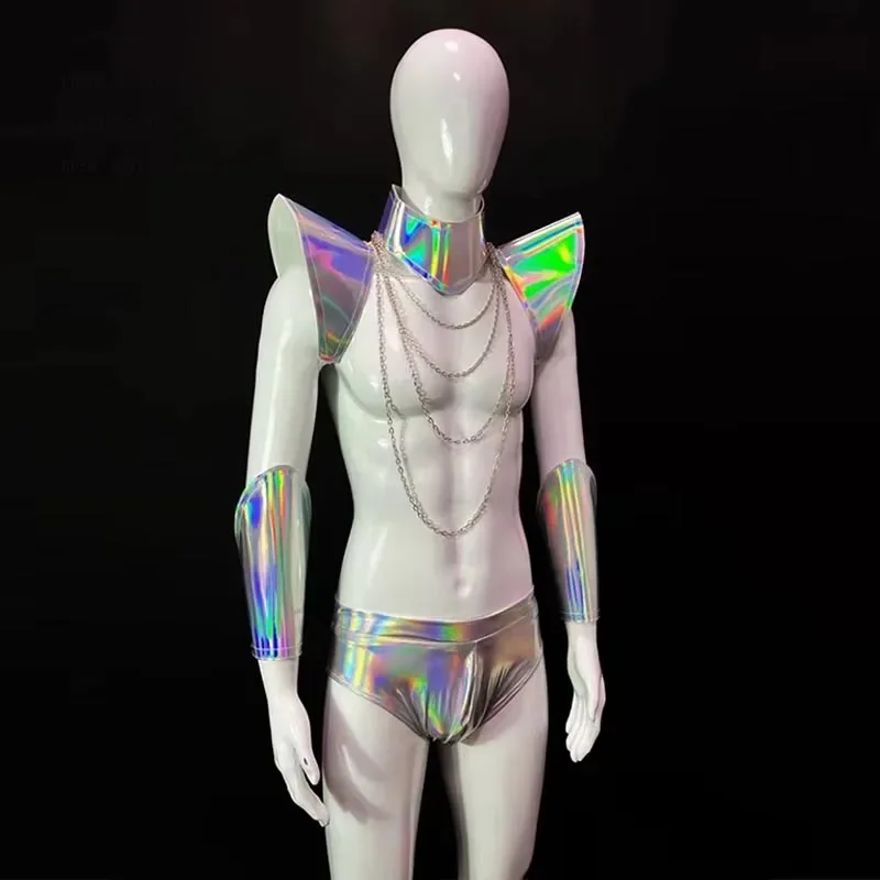 Silver Armor Gogo Dancer Performance Clothing Men Nightclub Bar Club Party Show Outfit Male Rave Wear Pole Dance Costume