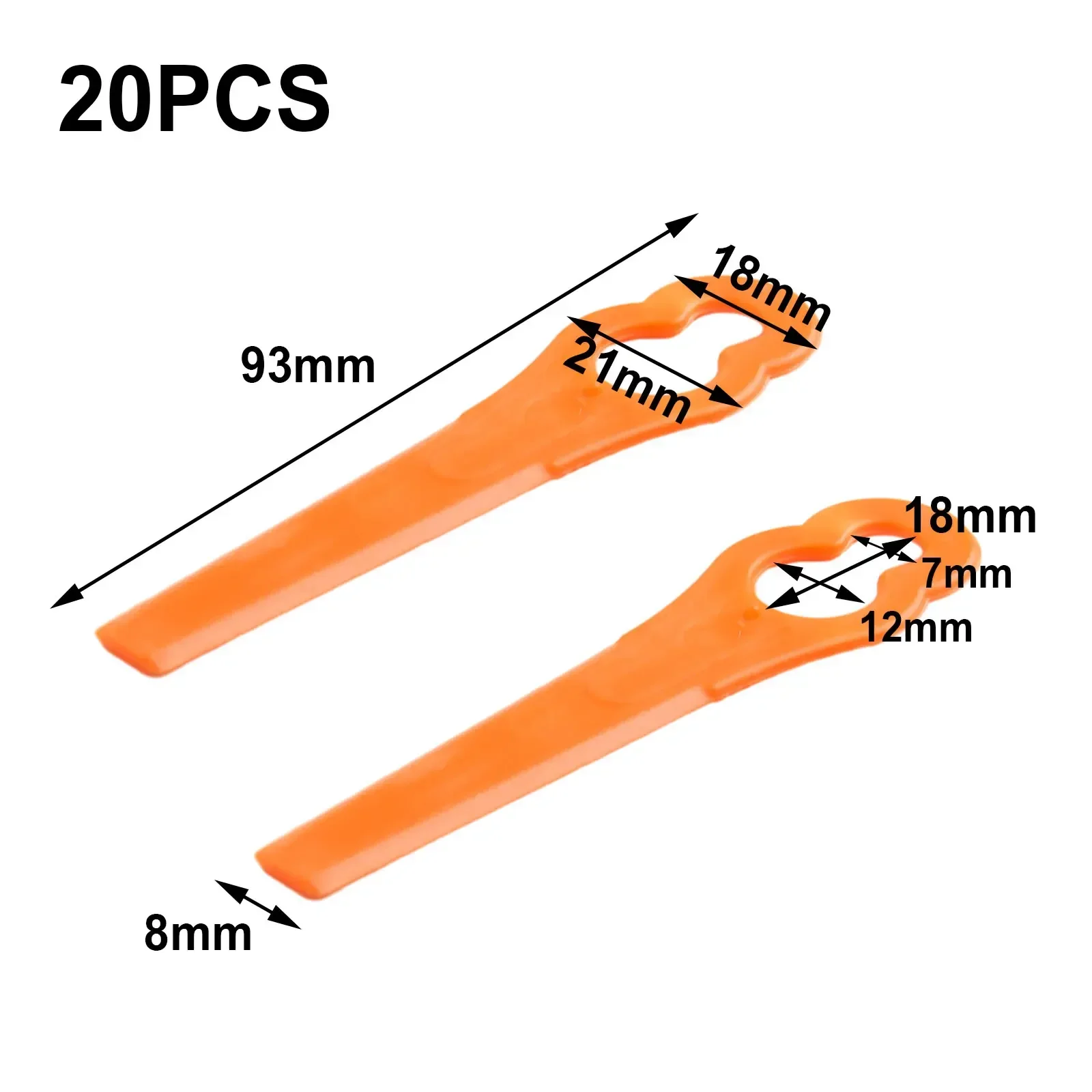 20 قطعة شفرات بلاستيكية لـ Einhell Akku GE-CT 18 Li ماكينة تشذيب العشب اللاسلكية 83 مم * 18 مم * 21 مم برتقالي