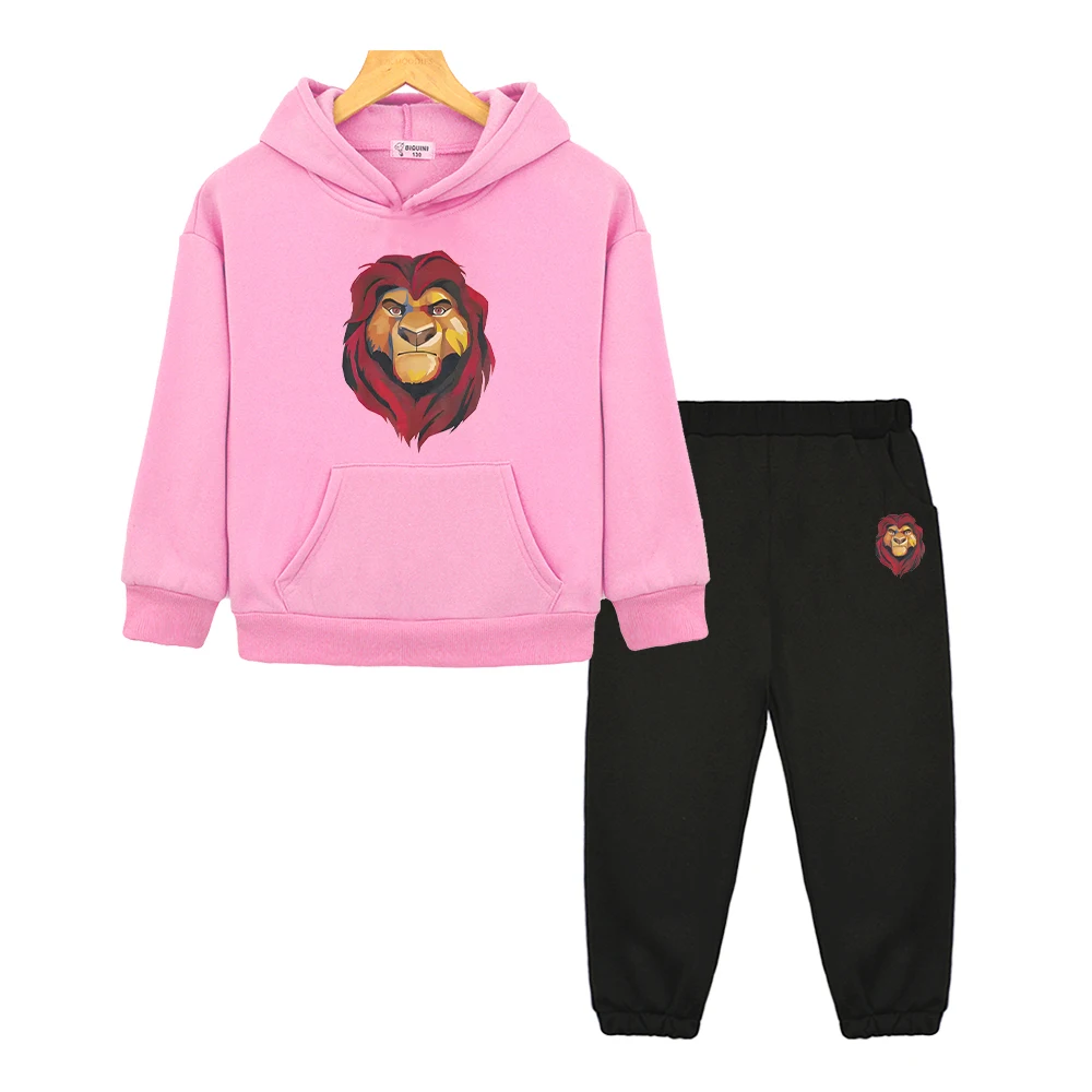 

Mufasa The Lion king Anime hoodie Fleece sweatshirt Jacket 2pcs pullover+pant boys girls Hooded Spors Sets kids boutique clothes