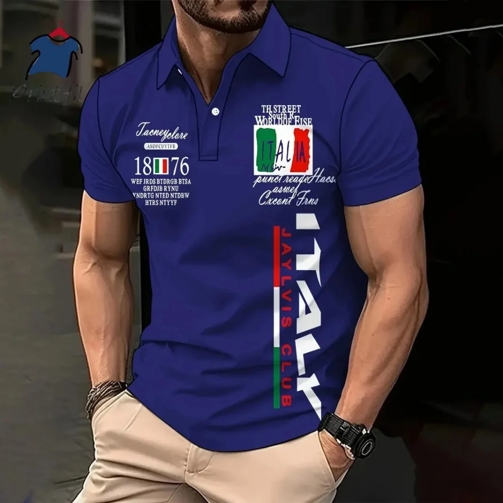 

Hot Selling Summer Men's Polo Golf Sport Italian Letter Print Comfortable And Breathable Polo Shirt Outdoor Tops Male Shirts